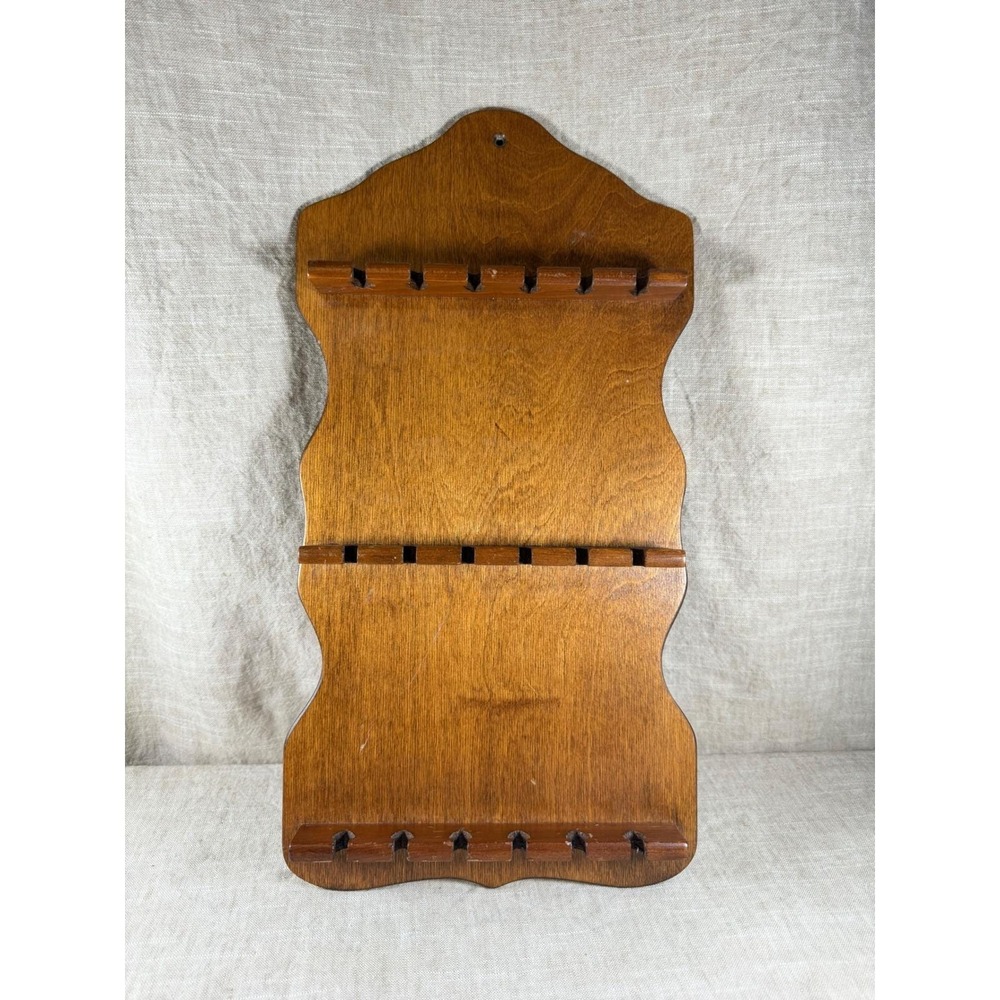Vintage Wood Spoon Display Rack, 18 Slot Scalloped Wall Organizer